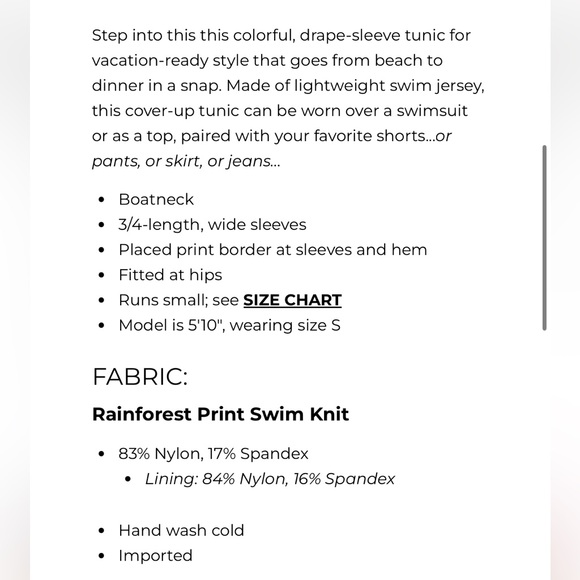 Trina Turk Rainforest Swim Tunic Size Small Brand New With Tags - Picture 8 of 9